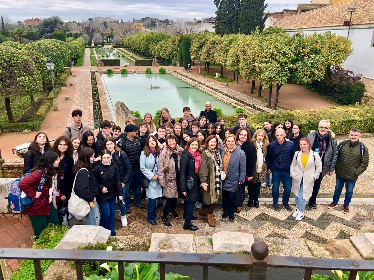 Partnership students gathered at the Alcázar in Seville